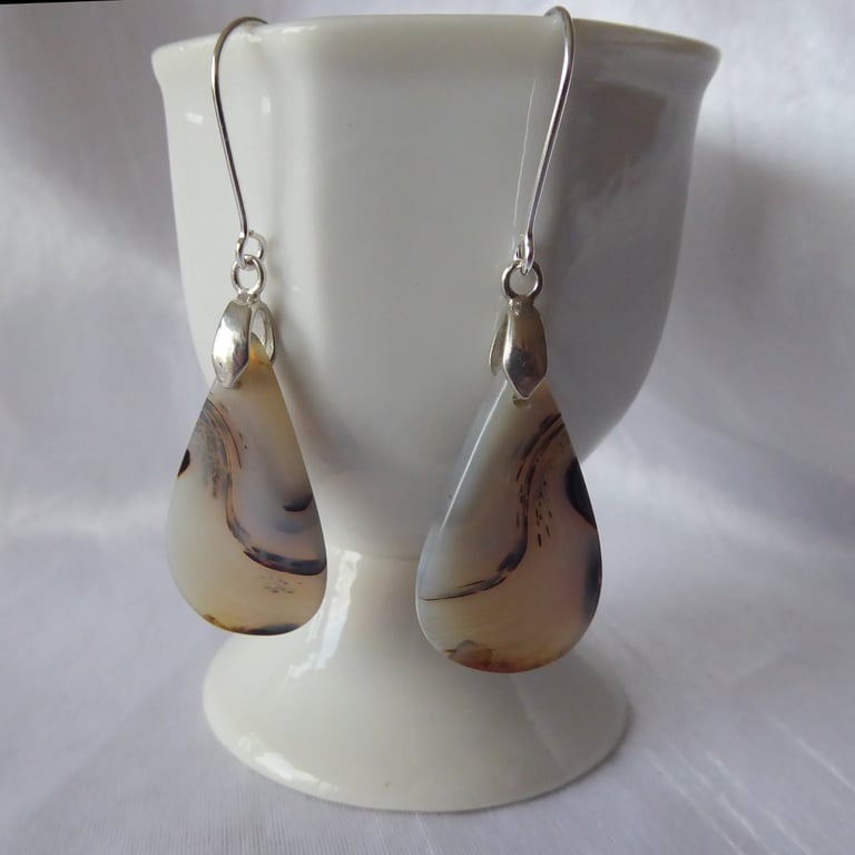 Sterling Silver and Montana Agate Waves Earrings