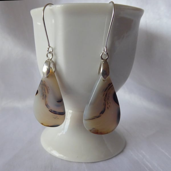 Sterling Silver and Montana Agate Waves Earrings