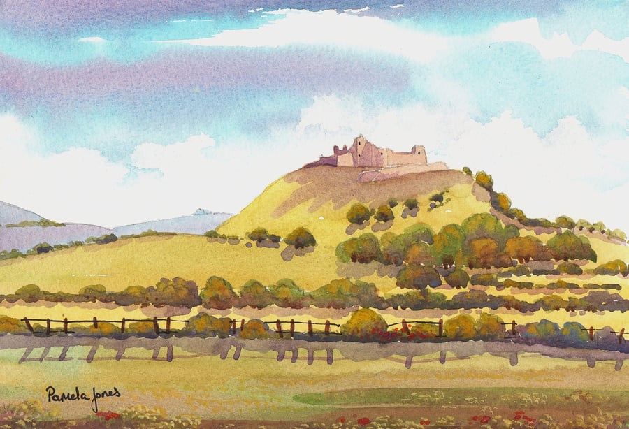 Carrreg Cennen Castle, Llandeilo , Wales, Watercolour Print in 8 x 6 '' Mount 