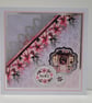 Set of 5 Coordinating Christmas Cards - Pink Poinsettia Snowy Homes - Image 4
