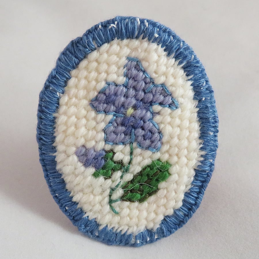 Tapestry Brooch - Blue Flower