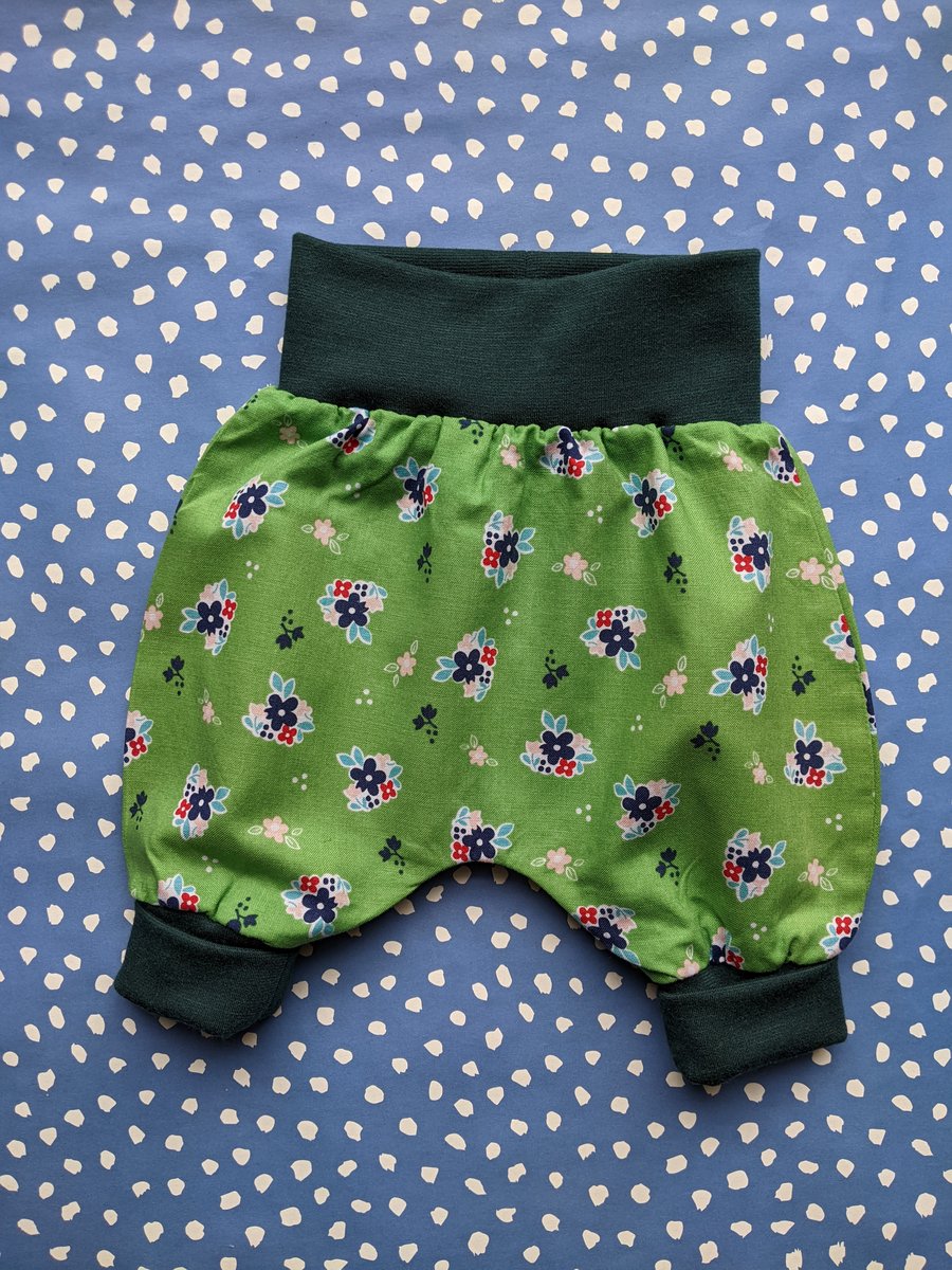 Green Flower Baby Harem Pants - 0-3 Months