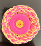 Pink Yellow Handmade Knitted Brooch Lapel Pin Badge REPURPOSED upcycled Buttons