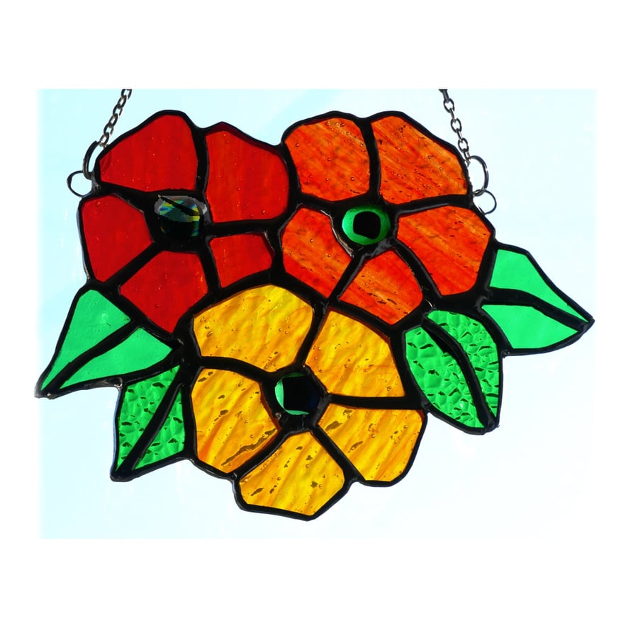Dahlia Spray Stained Glass Suncatcher Autumnal Colours Flower Gift