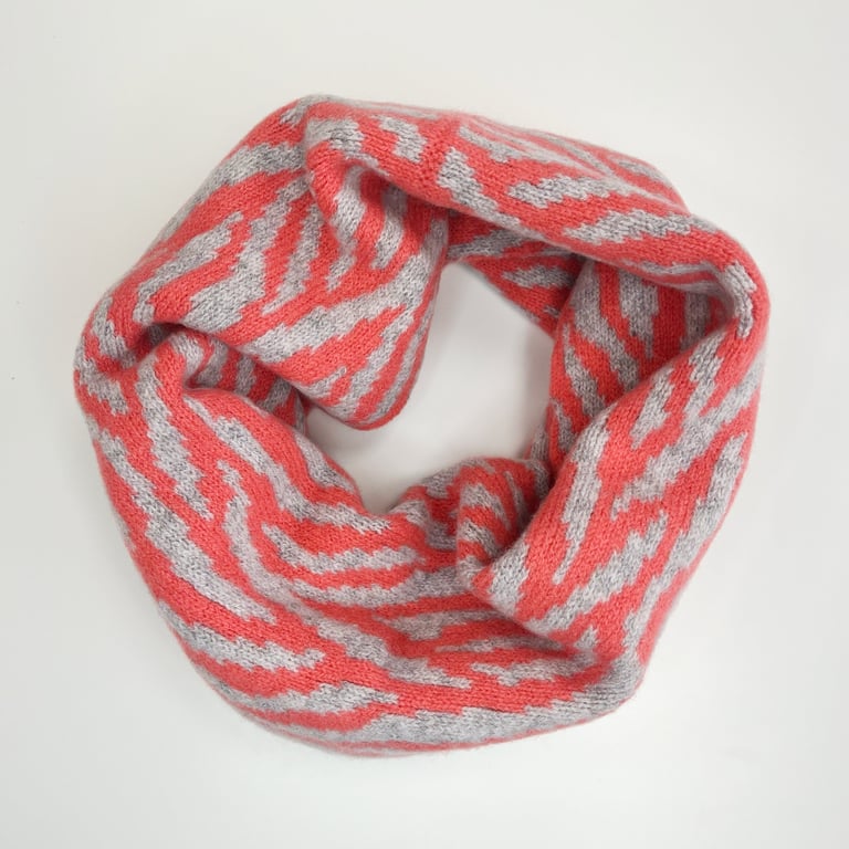 Summer Seconds Zebra snood cowl - coral and pearl grey