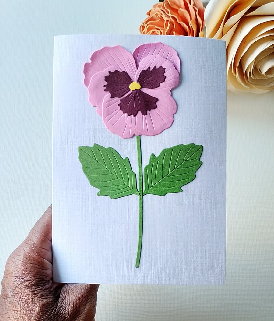Pink Wine Pansy - Flower Shop Moments, Blank Handmade Floral Card 