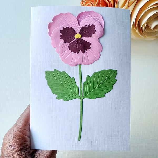 Pink Wine Pansy - Flower Shop Moments, Blank Handmade Floral Card 