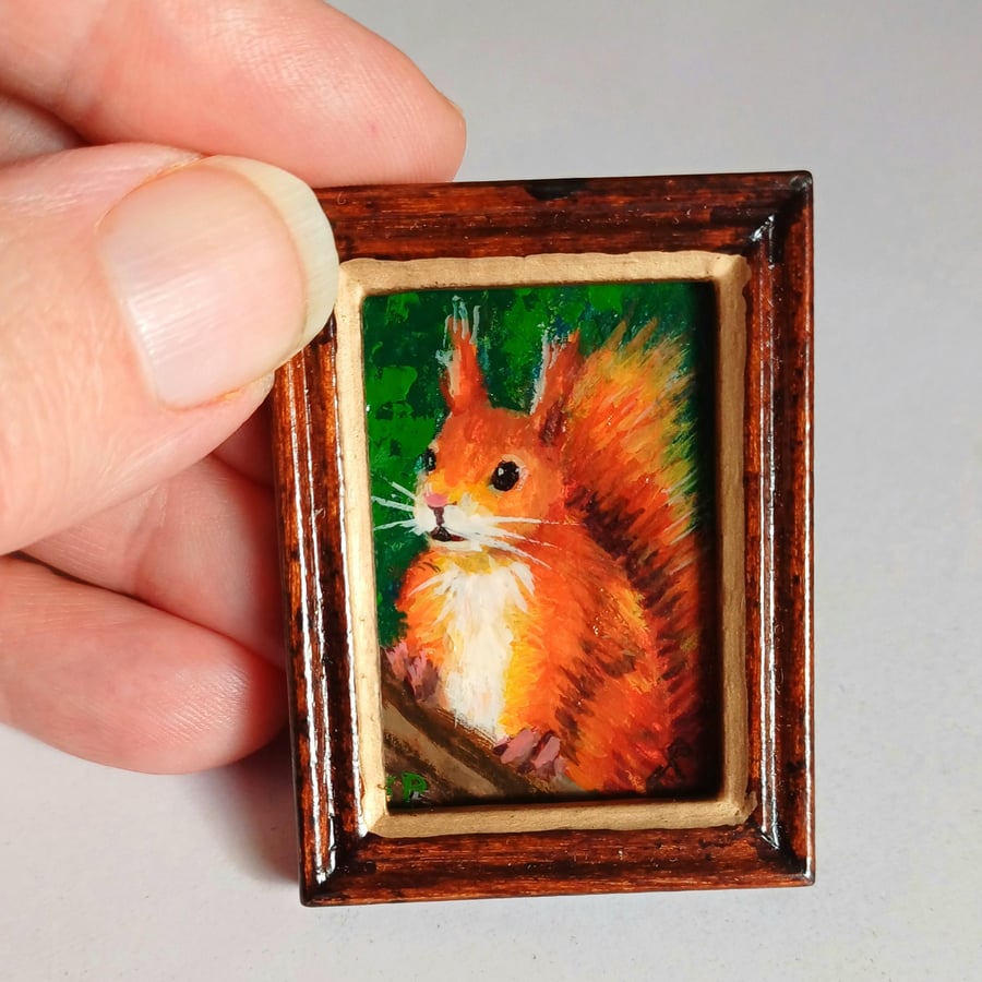 Squirrel MIniature Painting for Small Spaces or Dollhouse