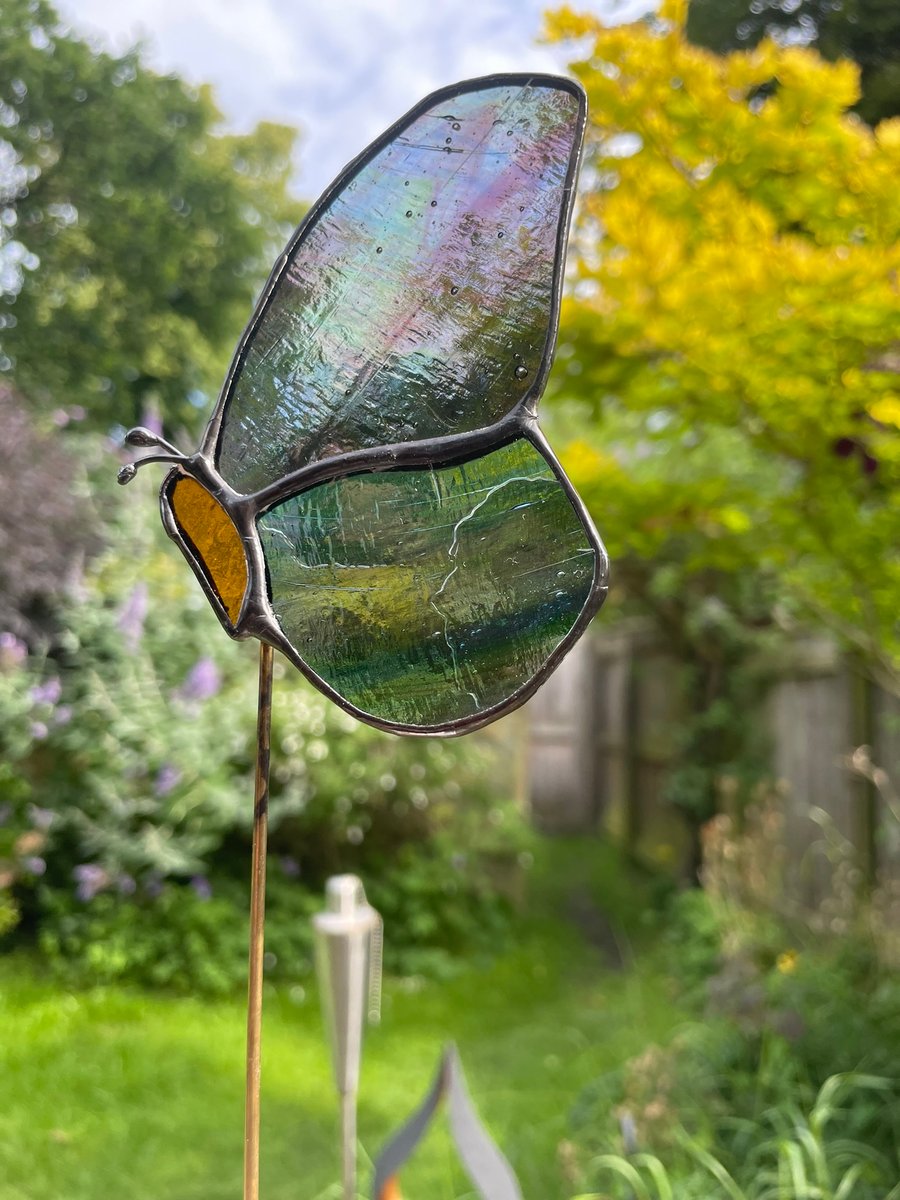 Butterfly plant stake stained glass 