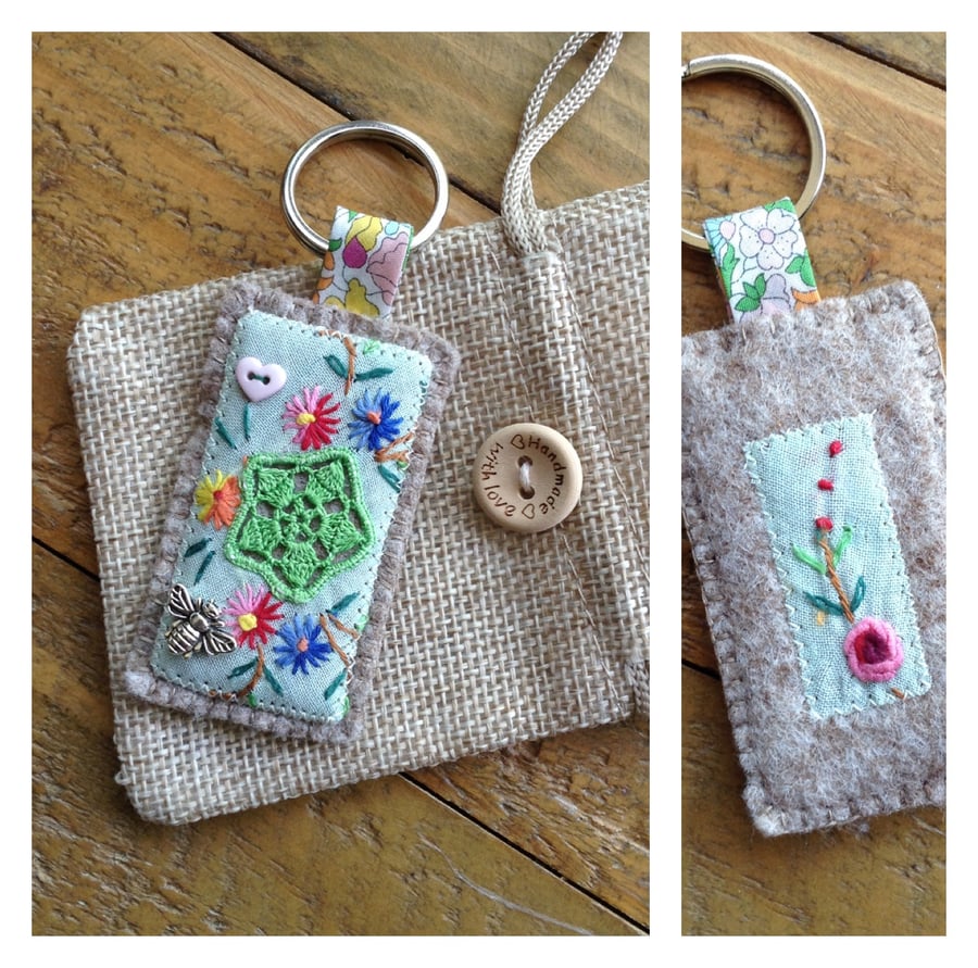 Repurposed handkerchief felt keyring fob