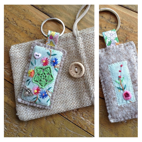 Repurposed handkerchief felt keyring fob