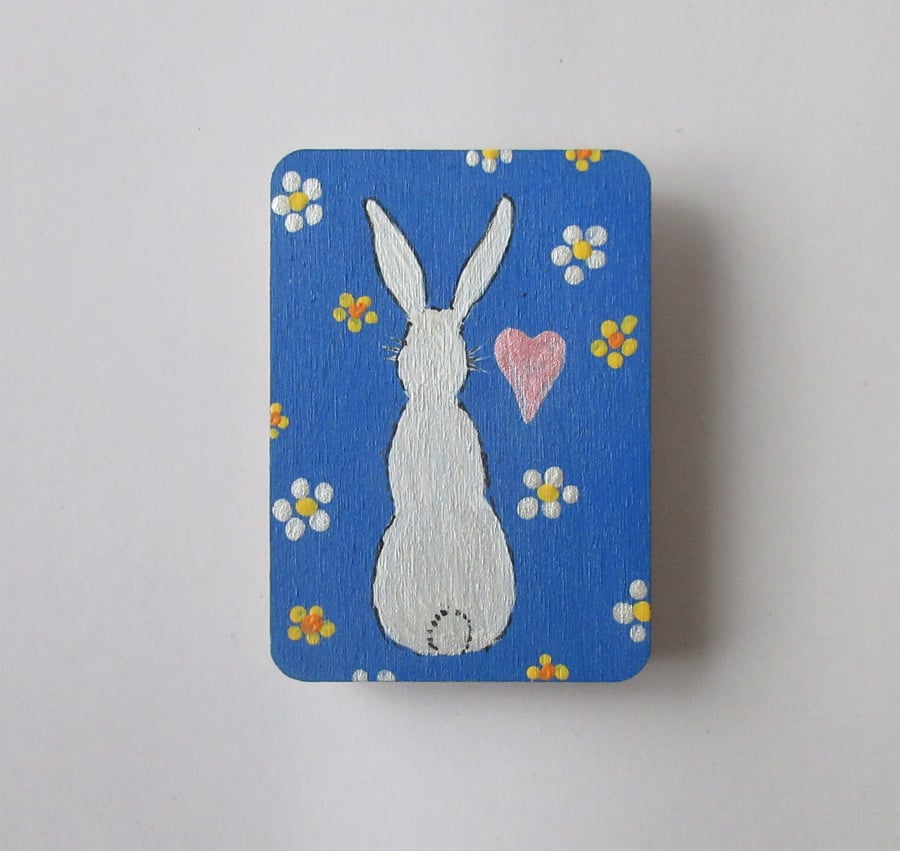 Magnet with Hand Painted Rabbit on Wood