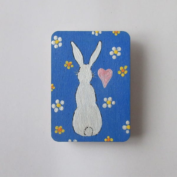 Magnet with Hand Painted Rabbit on Wood