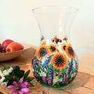 Buzzy Bees Sunflower Smiles Hand Painted Glass Vase