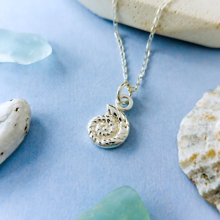 Ammonite Pendant - Shell Necklace - Recycled Silver - Gifts for Nature Lovers
