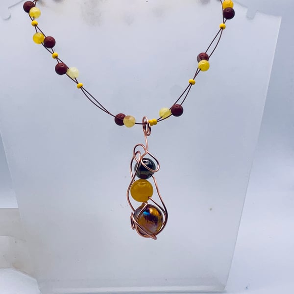 Bargain glass marble and citrine pendant on beaded gemstone necklace