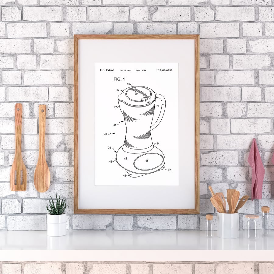 Food blender, processor patent drawing print