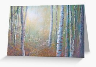 forest gloaming artist blank art card birch wood plastic free cello free
