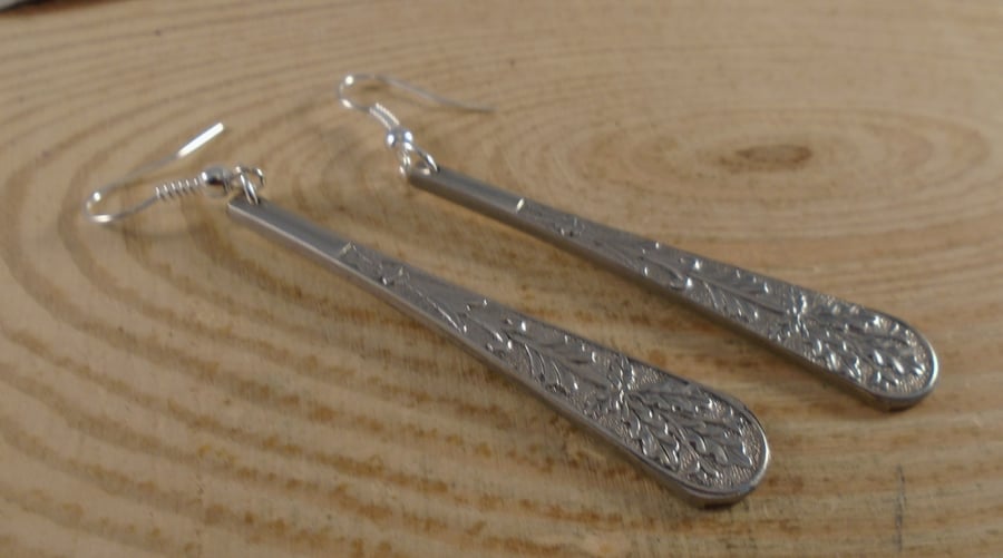 Upcycled Silver Plated Oak Sugar Tong Handle Earrings SPE092011