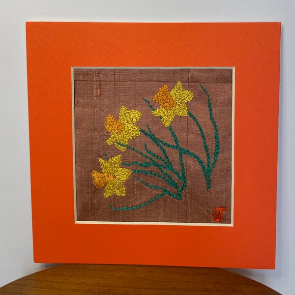 Textile Art - Hand embroidered picture - Daffodils