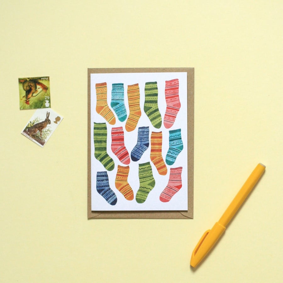 Colourful Fair Isle Socks Greeting Card