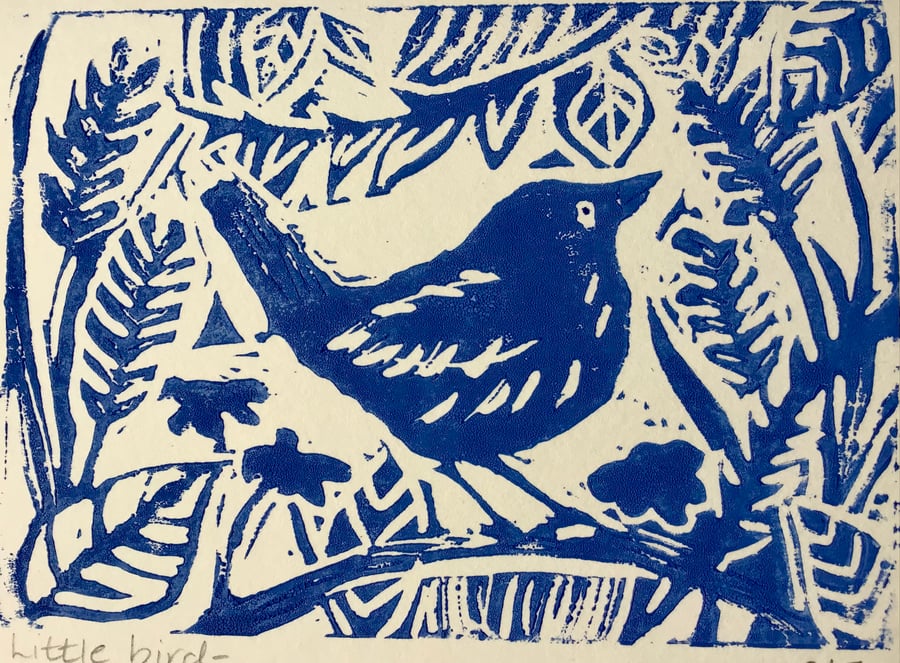 Little Bird - Lino print card