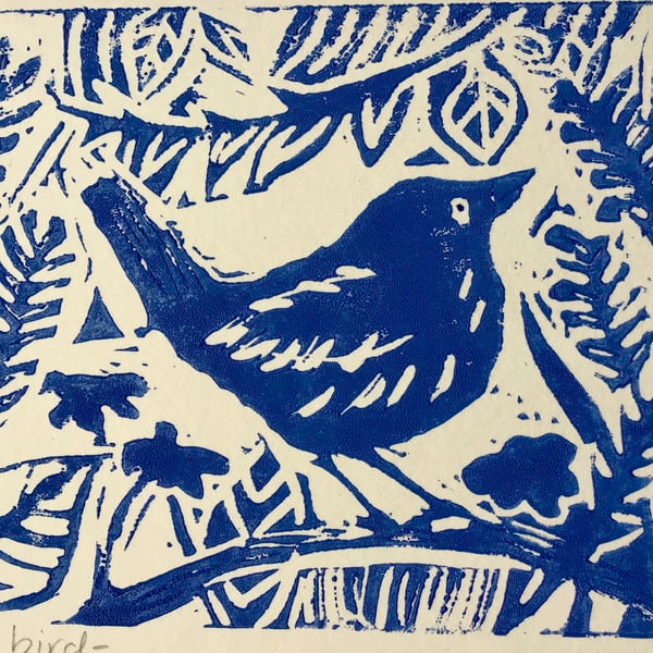 Little Bird - Lino print card