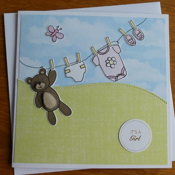 Washing Line New Baby Girl Card