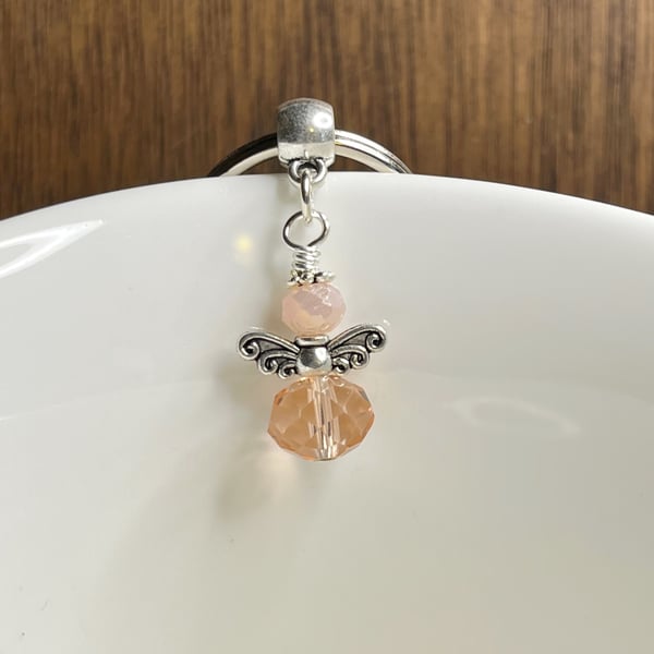 Sparkly little rose pink crystal Guardian Angel keyring