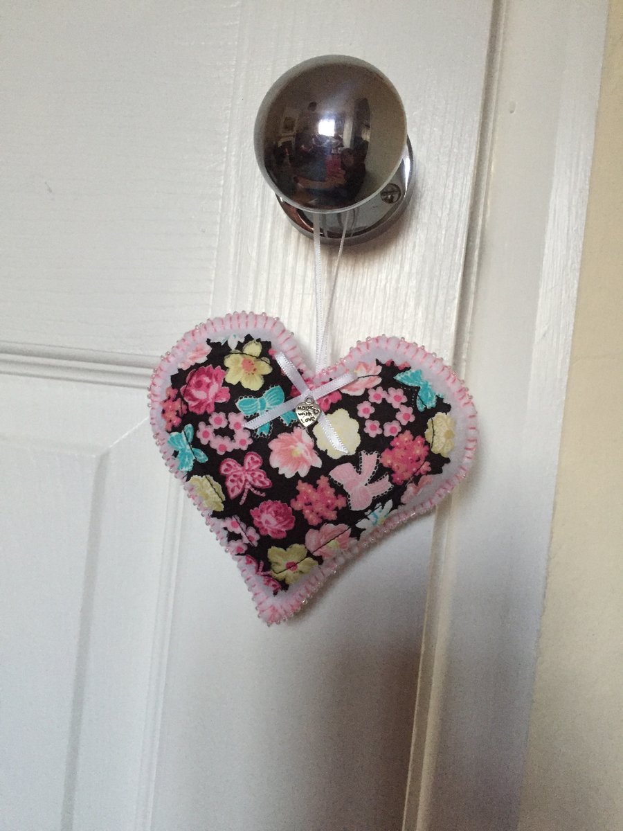 Handmade fabric hanging heart