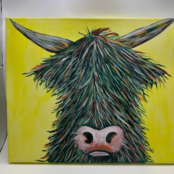 Colourful highland cow original in acrylics 