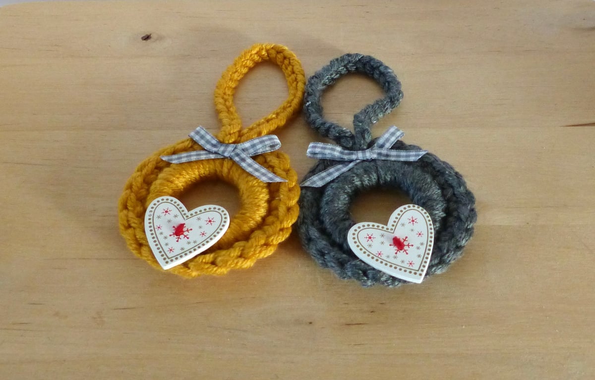 Two Crocheted Wreath Decorations