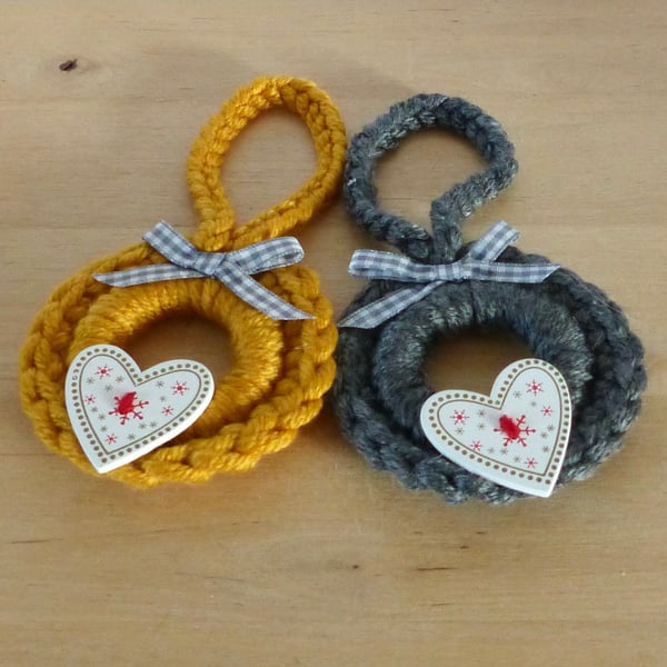 Two Crocheted Wreath Decorations