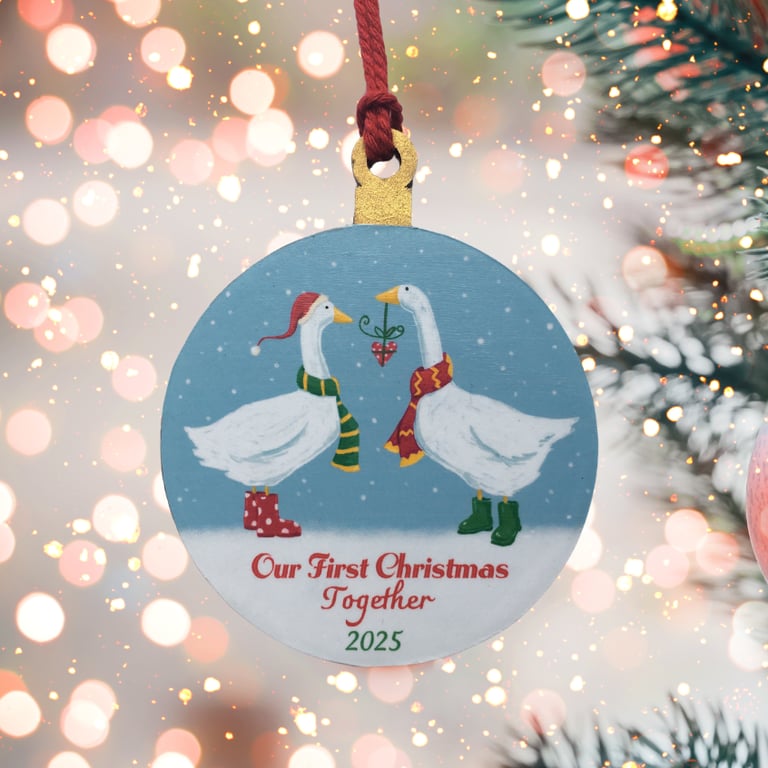 Our First Christmas Together 2025 Hanging Tree Ornament Decoration with 2 Geese