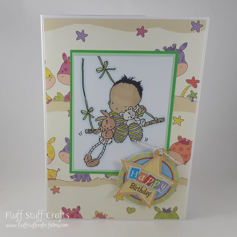 Handmade child's birthday card - the swing