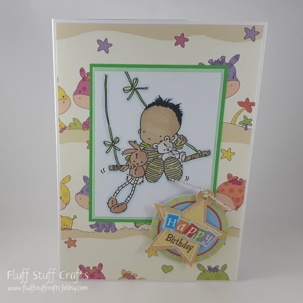 Handmade child's birthday card - the swing