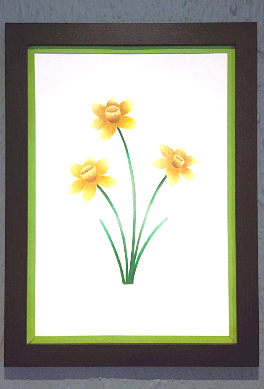Genuine Made in UK Framed A3 Print Yellow Daffodils Light Green Border Wallart 
