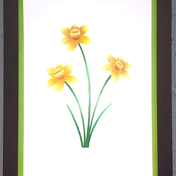 Genuine Made in UK Framed A3 Print Yellow Daffodils Light Green Border Wallart 