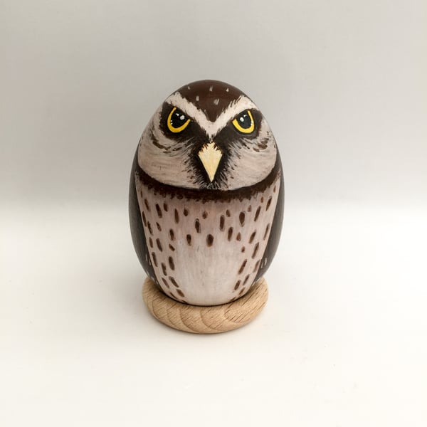 Little owl hand painted wooden egg