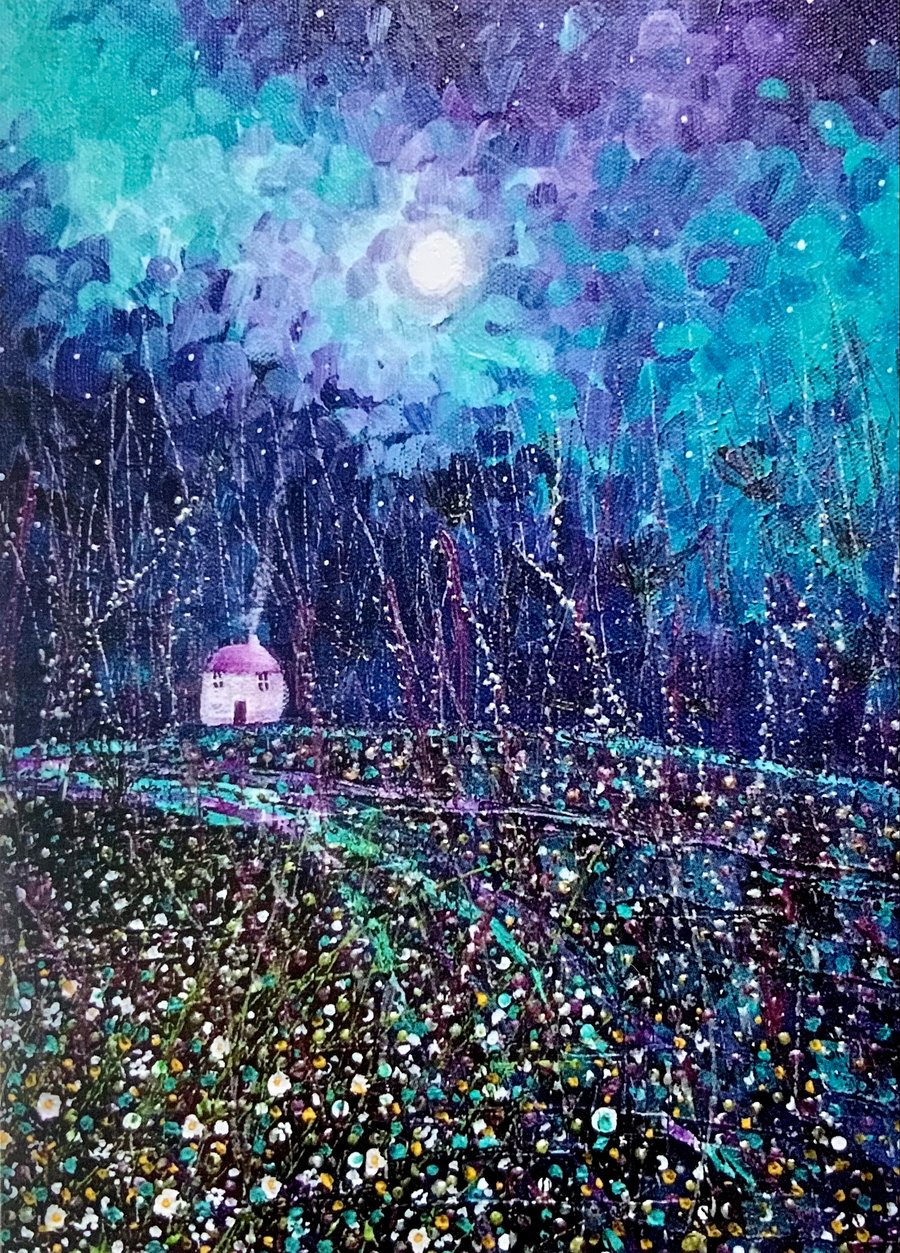 Moonlit Skies, blank greetings card