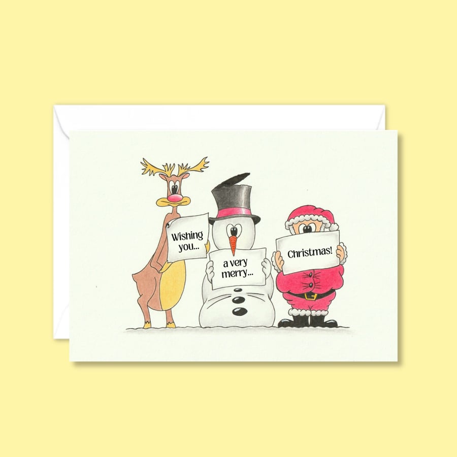 Funny Christmas Card: Pencil Illustration Wishing You a Merry Christmas (603)