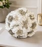 Ivory Satin & Silver Brooch Bridal Bouquet - Image 5