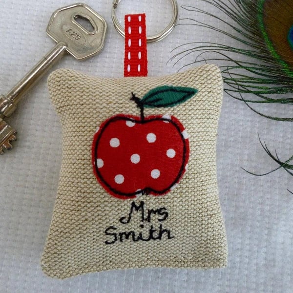 Apple Applique Keyring - Optional Lavender Scent - Personalised Teacher Gift