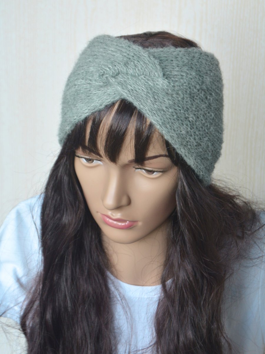 Knitted Headband Earwarmer Soft Alpaca Silk Light Spearmint Letterbox Gift