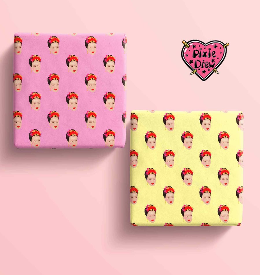 Frida Gift wrap in pink or yellow