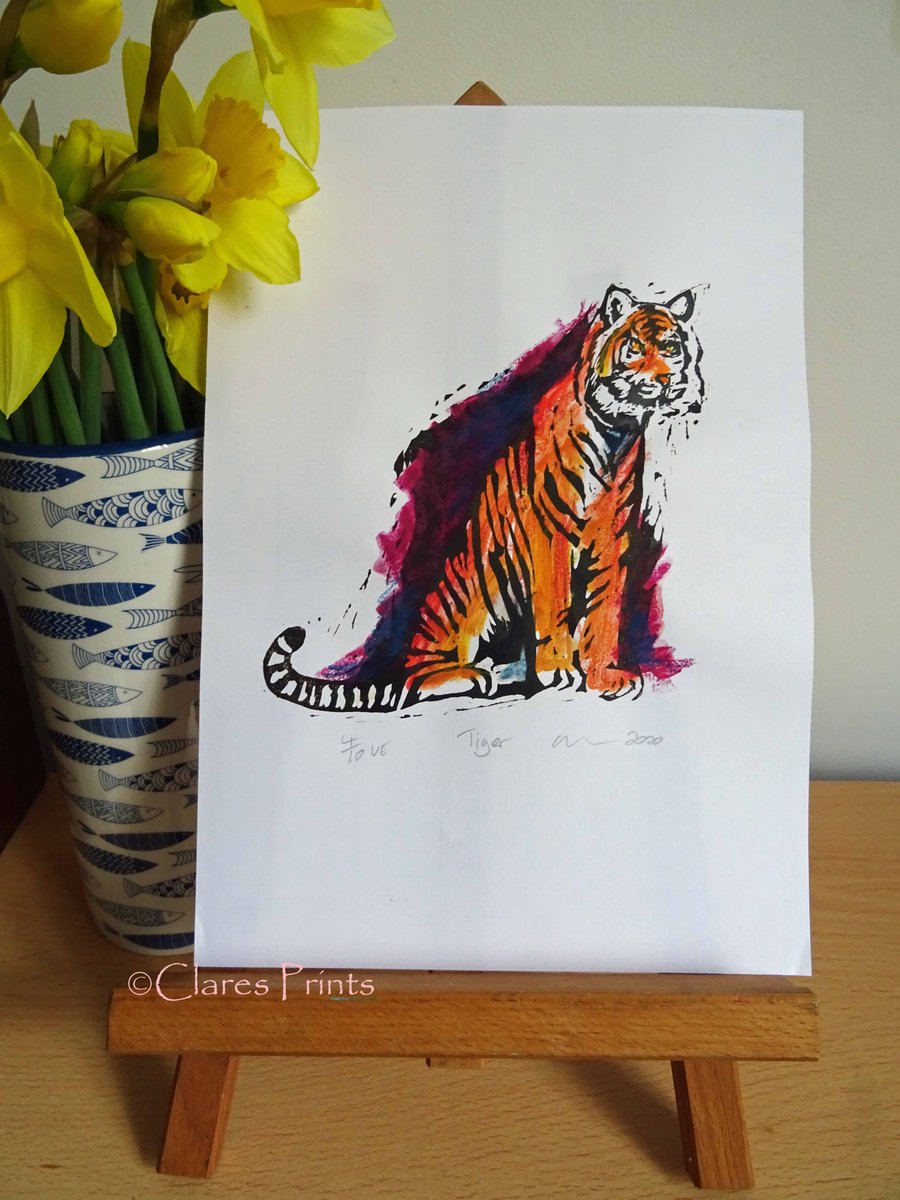 Tiger Art Limited Edition Hand-Pulled Linocut Print red