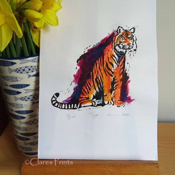 Tiger Art Limited Edition Hand-Pulled Linocut Print red