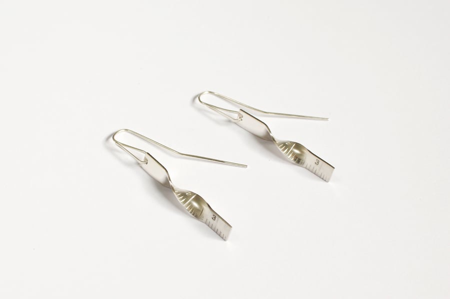 Measured earrings, tape measure, silver earrings, seamstress