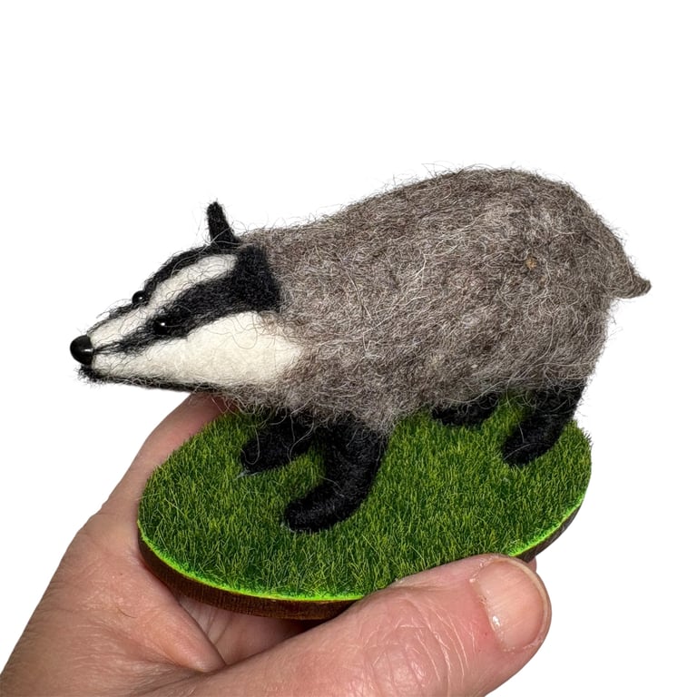 Mini needle felted badger sculpture
