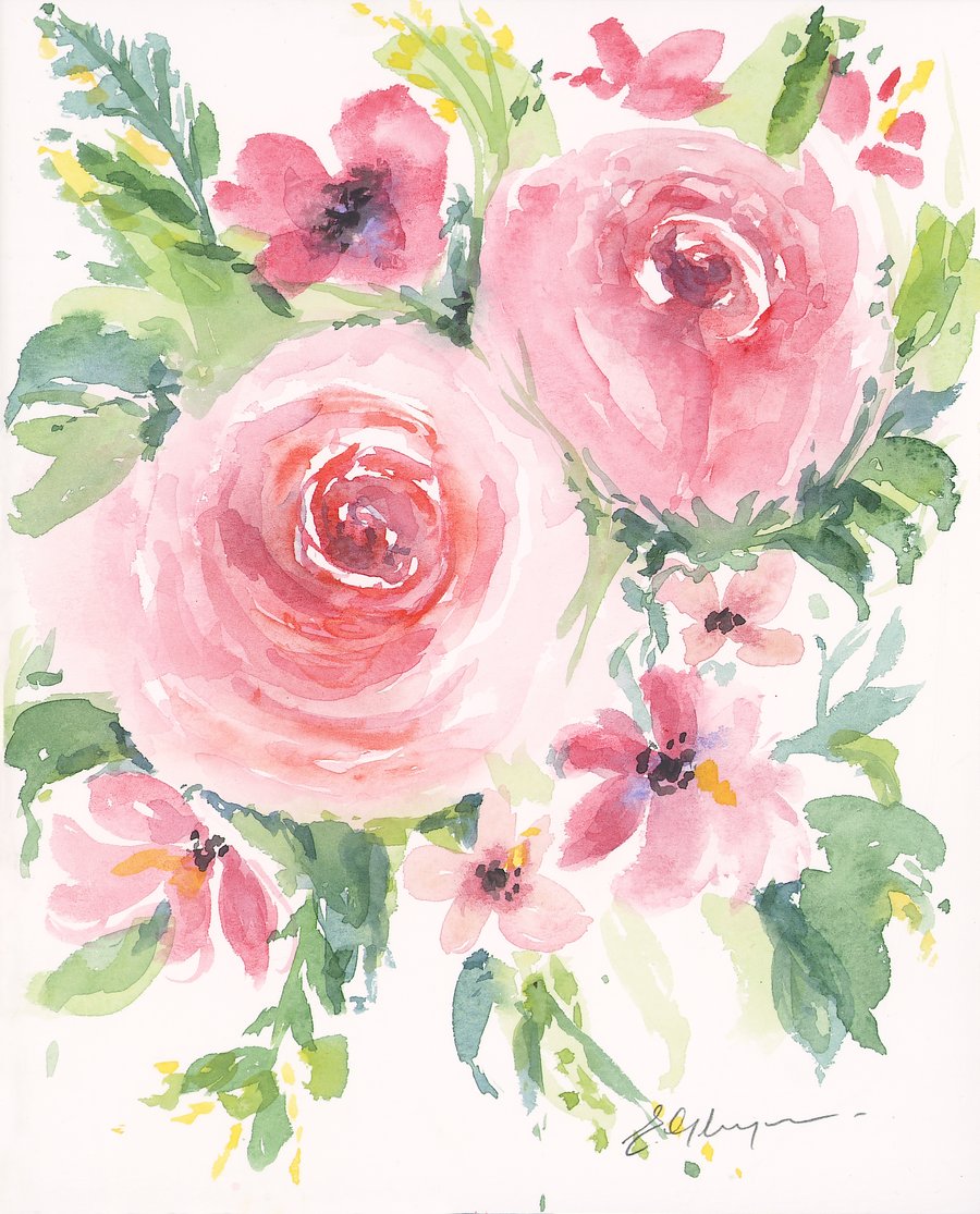 Pink Roses Greeting Card
